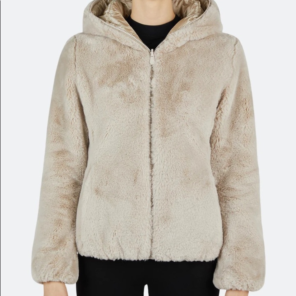 Save The Duck Hooded Jacket reversible super soft faux fur puffer coat Vegan